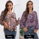 thumbnail image 2 of Moda mujer imprimir blusa con cuello en v manga larga encaje empalme suelto casual camisa bohemia to Abanopi Morado/Extragrande, 2 of 7
