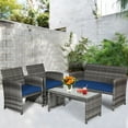 thumbnail image 3 of Gymax Ensemble de Conversation en Rotin pour Patio Extérieur 8 Pcs avec Coussin Bleu Marine, 3 of 10
