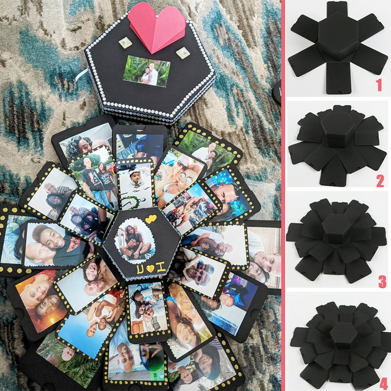Exploding Box Black and White , Photo Explosion Box, Anniversary Photo  Album Box, Valentines Day Gift, Surprise Photo Box 