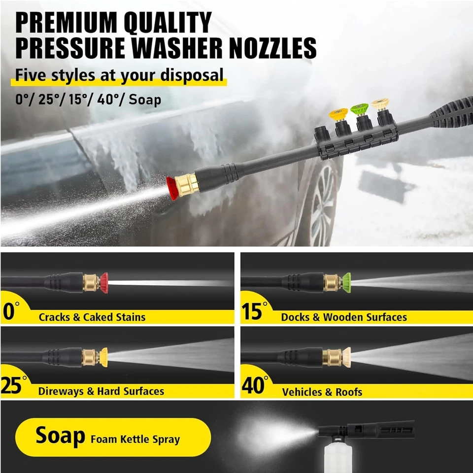 Azzunox 3500 PSI Electric Pressure Washer,Max 2.4 GPM Power Washer with 35FT Power Cord 20FT Hose 4 Nozzles Soap Cannon for Car Garden Yard Hom