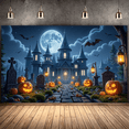 thumbnail image 4 of Gothic Design Halloween Banner with Scary Pumpkins Spooky Castle Backdrop Dark Atmosphere for Halloween Party Decoration, 4 of 5
