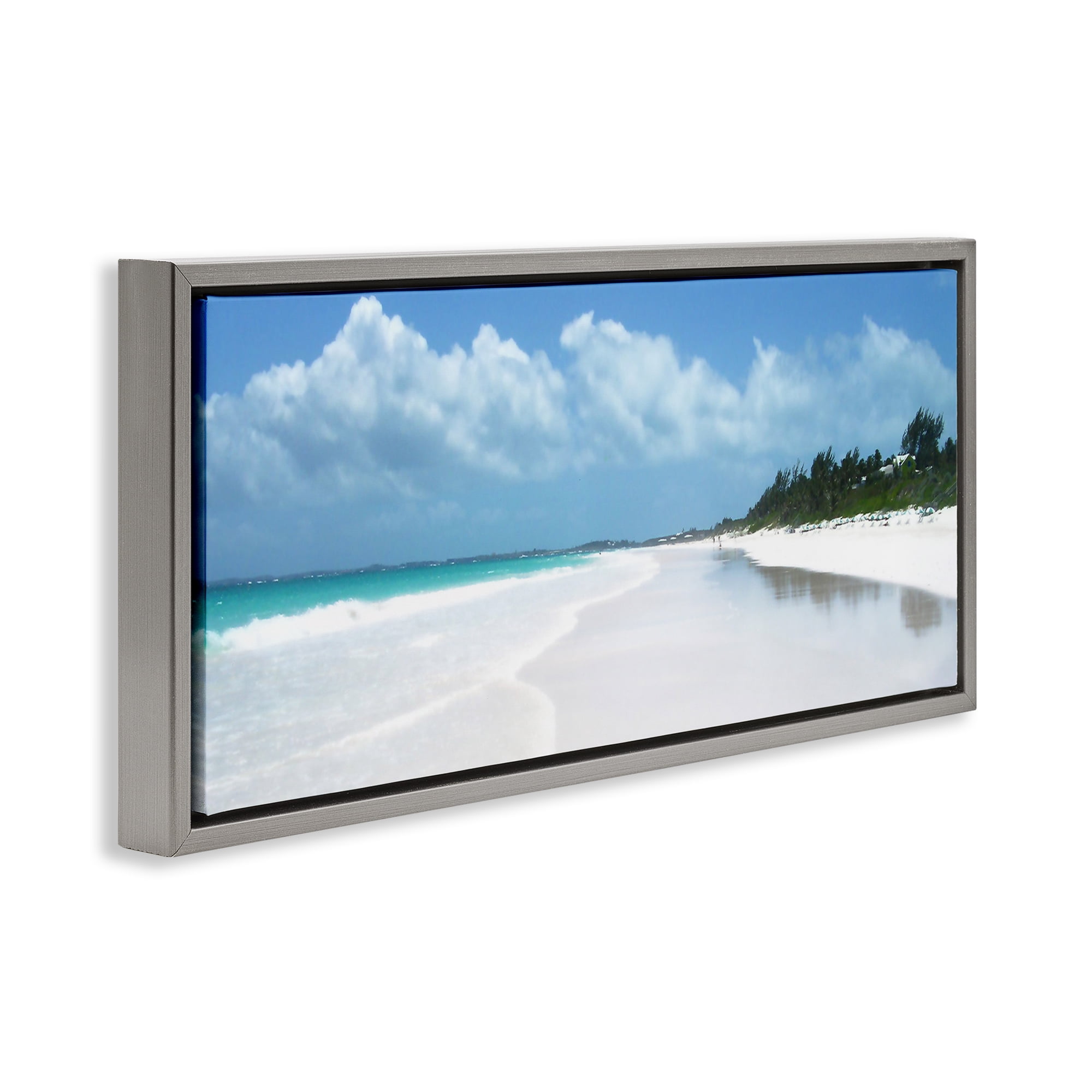 Stupell Industries Pink Sands Shore Landscape Photography Gray Floater Framed Canvas Art Print Wall Art, 31 x 14