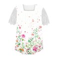 thumbnail image 4 of iHengLiXing Spring Tops for Womens Dressy Casual Women's Fall And Summer Sexy Short Sleeved Neck Printed Color Lace Patchwork Fold T-shirt Top Blouse White XXL, 4 of 4