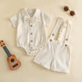 thumbnail image 5 of XAOFW Baby Boy Outfits Short Sleeve Solid Color Romper Suspenders Shorts Toddler Kids Summer Gentleman Sets 9-12 Months, 5 of 6