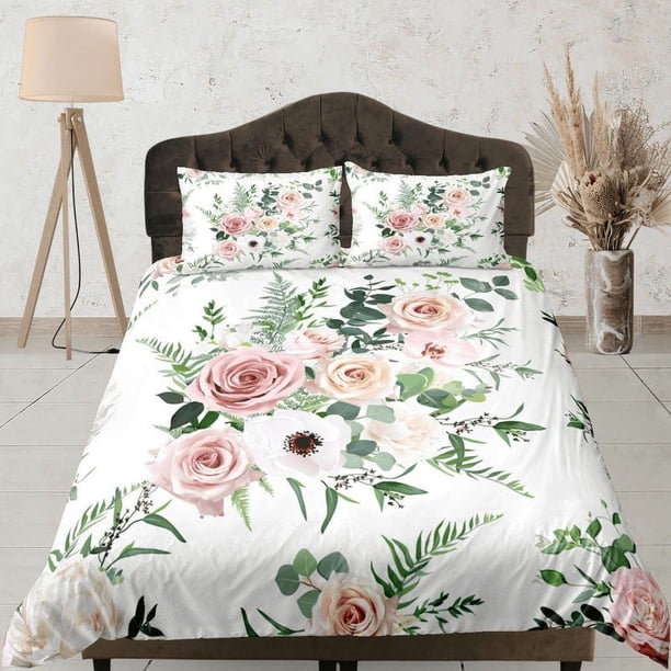 Rosas Juego de Funda Nórdica Colcha Bohemia, Floral Dorm Boho Ropa de Cama Funda de almohada