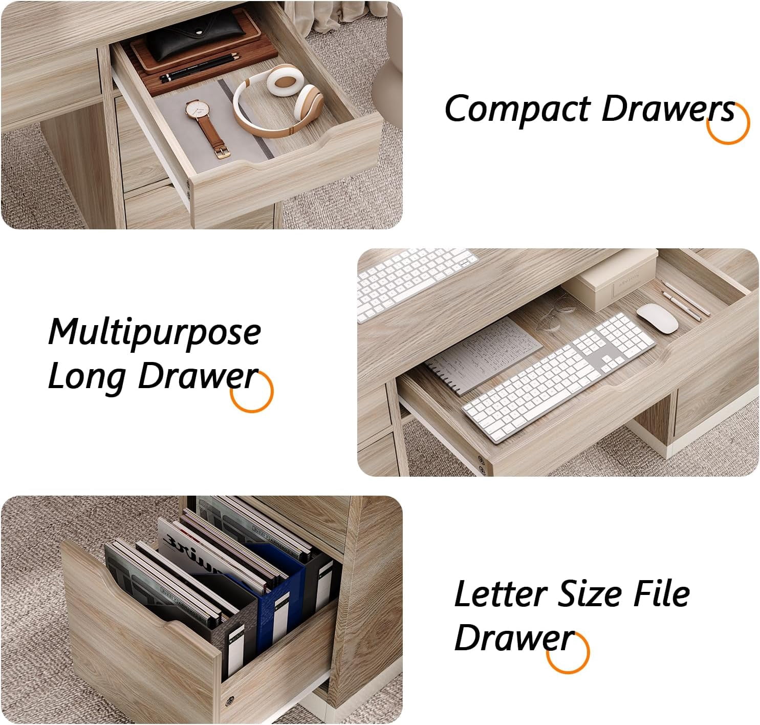 DreamCurship 54" Executive Desk with Storage, Computer Desk with 7 Drawers, Wood Home Office Desk with File Drawers, White and Gray