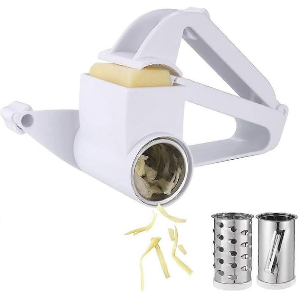 Rotary Cheese Grater, Parmesan Cheese Grater with 3 Kinds of Drum Blades, Fruit/Cheese Slicer, Mechanical Grater for Kitchen, Stainless Steel Handheld