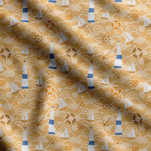 Soimoi Sea Shell Print, Silk Fabric, Decor Sewing Fabric by The Yard 42 Inch Wide,Decorative Fabric for Shirts Suits Ties, Yellow