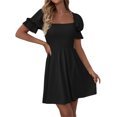 thumbnail image 3 of Txlixc Vestido de manga corta de mujer, cuello cuadrado, pliegue de pliegue Txlixc moda, 3 of 6