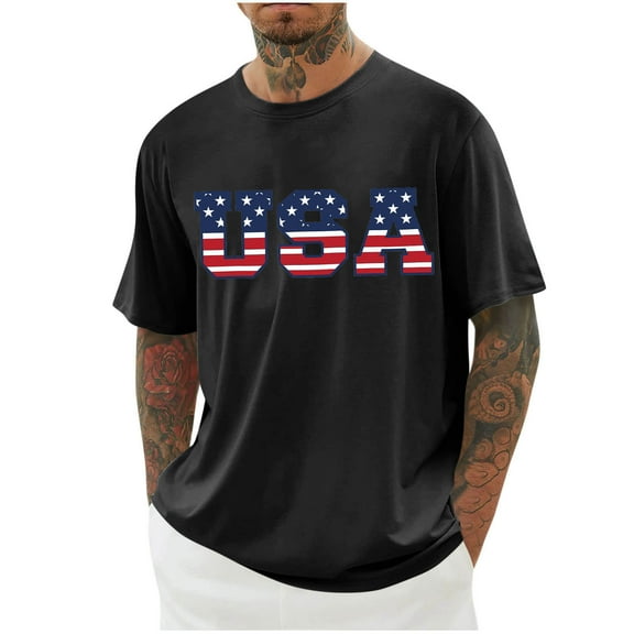 Joau USA 4th of July Shirts for Men American Flag Short Sleeve Crew Neck Patriotic Graphic T-Shirts Independence Day Tee Tops