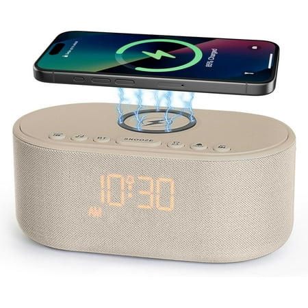 Sound Machine Alarm Clock for Bedrooms: Bluetooth 10W Stereo Sound Speaker with Wireless Charging - White Noise Machine for Sleeping with 21 Soothing Sounds - Putty