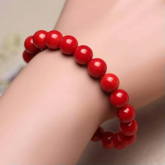 K-KED Natural 6/8/10/12mm Red Coral Round Beads Gemstone Stretch Bracelets 7.5'' AAA-6 mm