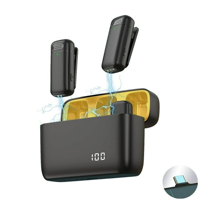 CNKOO Wireless Lavalier Microphone 2 Mini Microphones Wireless Lapel Microphone for android/IOS Video Recording Interview Vlog (Black) Black