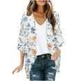 thumbnail image 3 of lcziwo Ladies Kimono Summer Light Weight Chiffon Cardigans 3/4 Puff Sleeve Loose Cover Up Cardigan Fashion Floral Print Casual Blouse Tops Multicolor XXXXXL Weekly Sale, 3 of 6