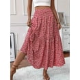 thumbnail image 4 of Women'S High Elastic Waist Midi Skirt Casual Summer Trendy Flowy Ruffle Floral Print A Line Skirts Safflower L, 4 of 6
