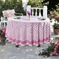 thumbnail image 5 of Taffy Pink Indian Hand Block Leaf Printed 100% Pure Cotton Round Tablecloth, Dining Tablecloth, Party Tablecloth, Gift for Her, 60" 90" 110", 5 of 8