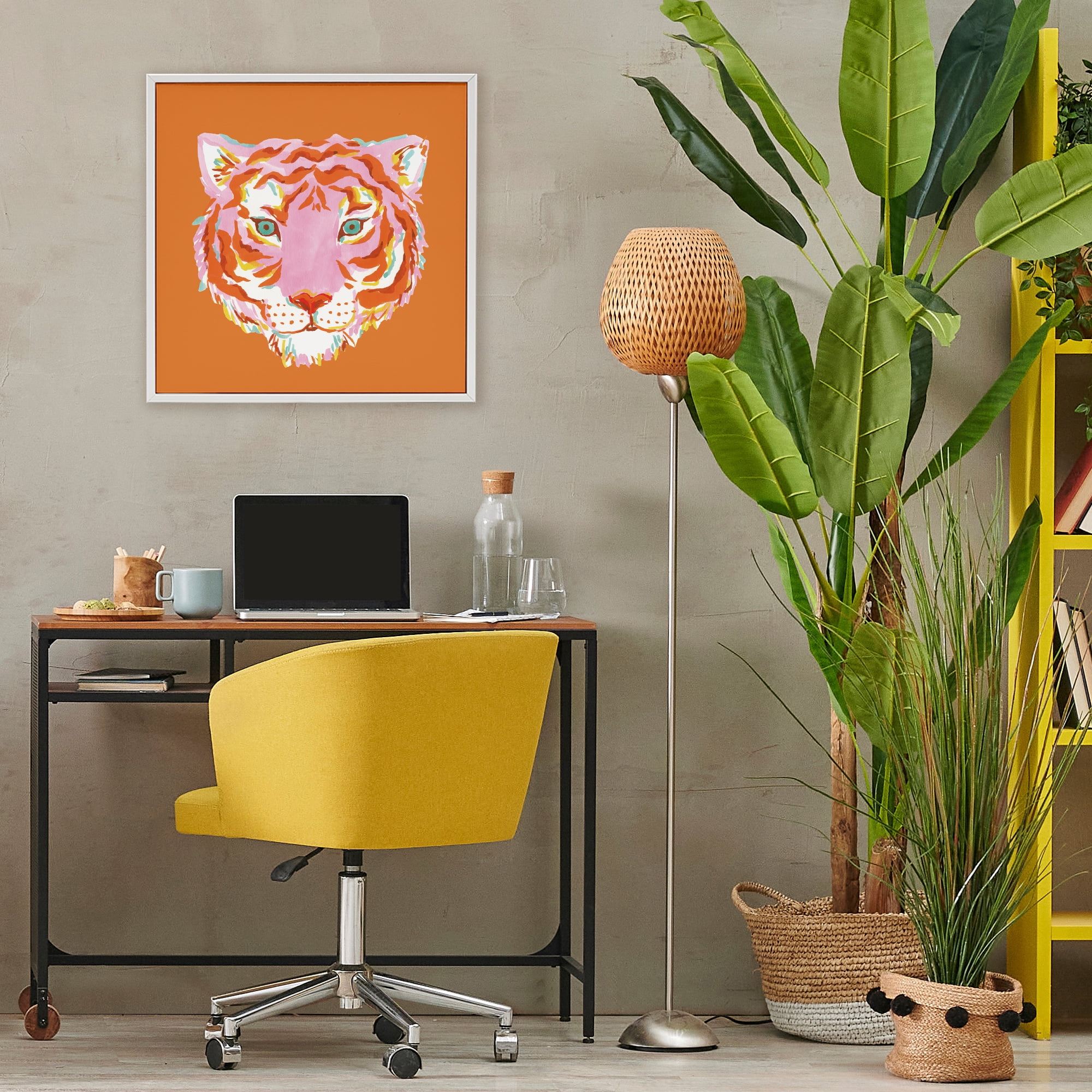 Stupell Industries Fun Bold Orange Tiger White Framed Giclee Art, design by Karolina Sato