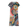 thumbnail image 4 of Women's Retro Floral Print V Neck Short Sleeve Midi Dress Loose Fit Flowy Beach Dress Comfy Summer Dress for Vacation and Casual Wear, Size S-2XL, 4 of 5