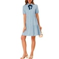 thumbnail image 5 of INSPIRE CHIC Women's Tiered Bow Tie Collar Flare Babydoll A-Line Dress Light Blue L, 5 of 7