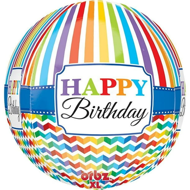 Anagram International Happy Birthday Bright Stripe Chevron Orbz Balloon, 16", Multicolor