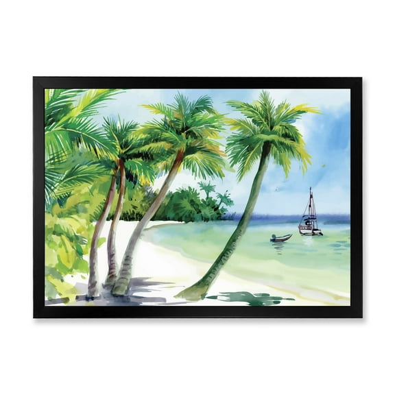 Designart 'Palm Trees With Summer Beach' Nautical & Coastal Framed Art Print