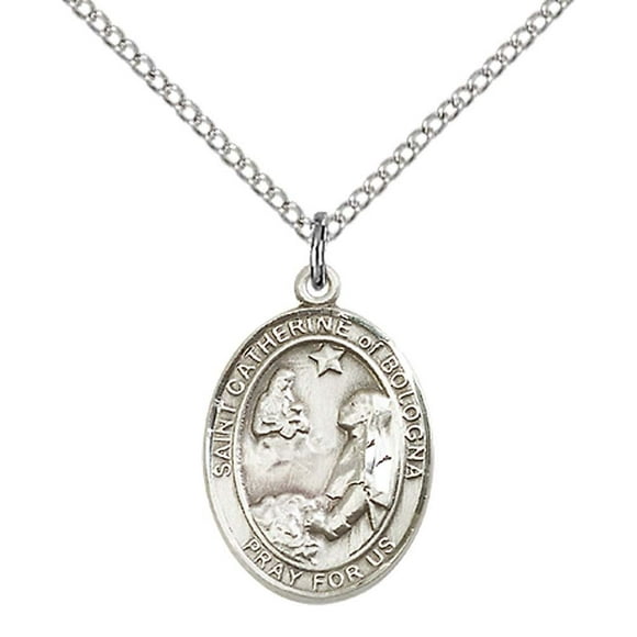 Pendentif en Argent Sterling St. Catherine of Bologna avec Chaîne Gourmette Lite en Acier Inoxydable de 18 Pouces. Saint Patron des Artistes/arts Libéraux