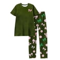 thumbnail image 3 of Garbnen Womens Valentines Pajama Set Bow Print Short Sleeve Crew Neck Top and Long Pants Spring Summer Sleepwear 2 Pieces Clothes, 3 of 4