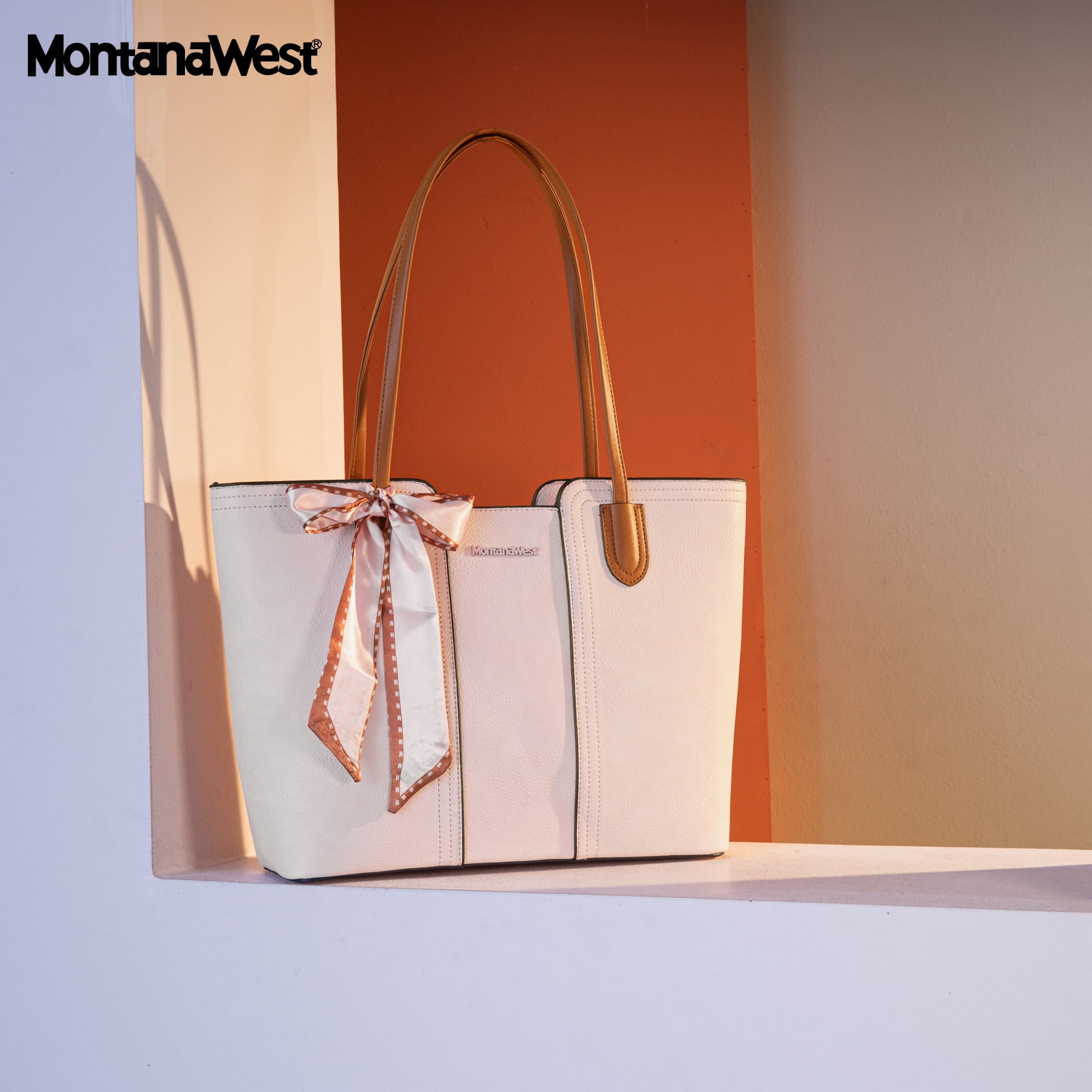 Montana West Tote Bags for Women Medium Top Handle Handbags with Scarf, Pink