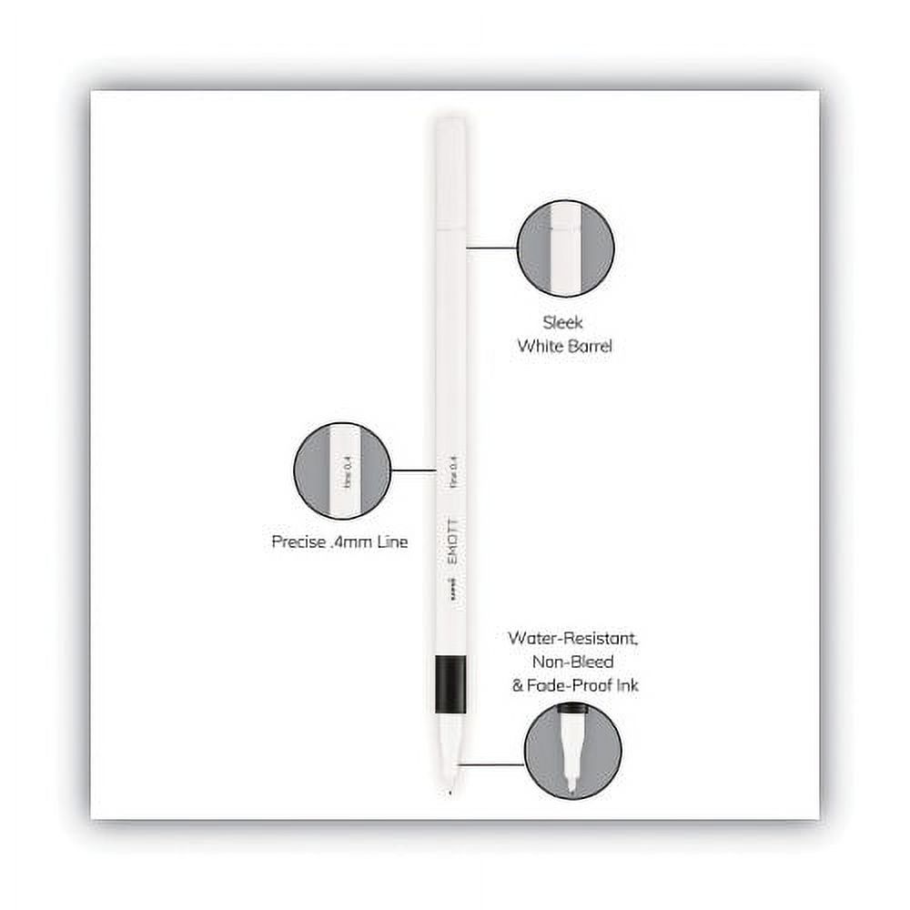 uni-ball EMOTT Porous Point Pen, Stick, Fine 0.4 mm, Assorted Ink Colors, White Barrel, 10/Pack
