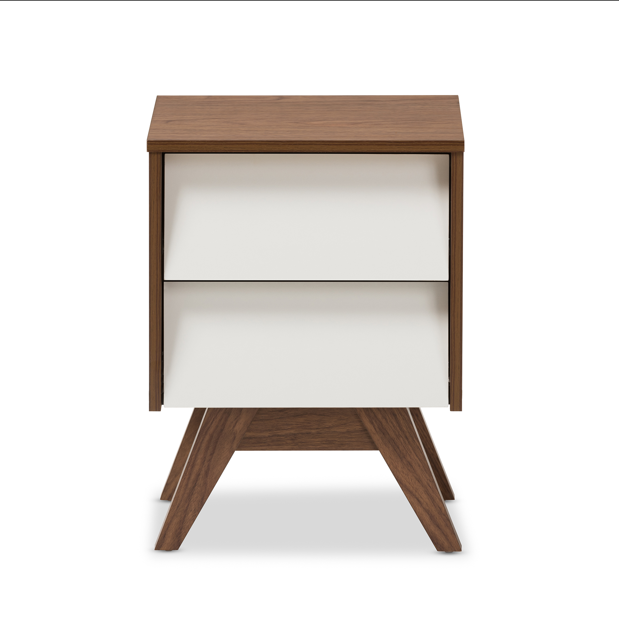 Halfrida Mid-Century Modern White and Walnut Wood 2-Drawer Storage Nightstand by Bellamy Studios