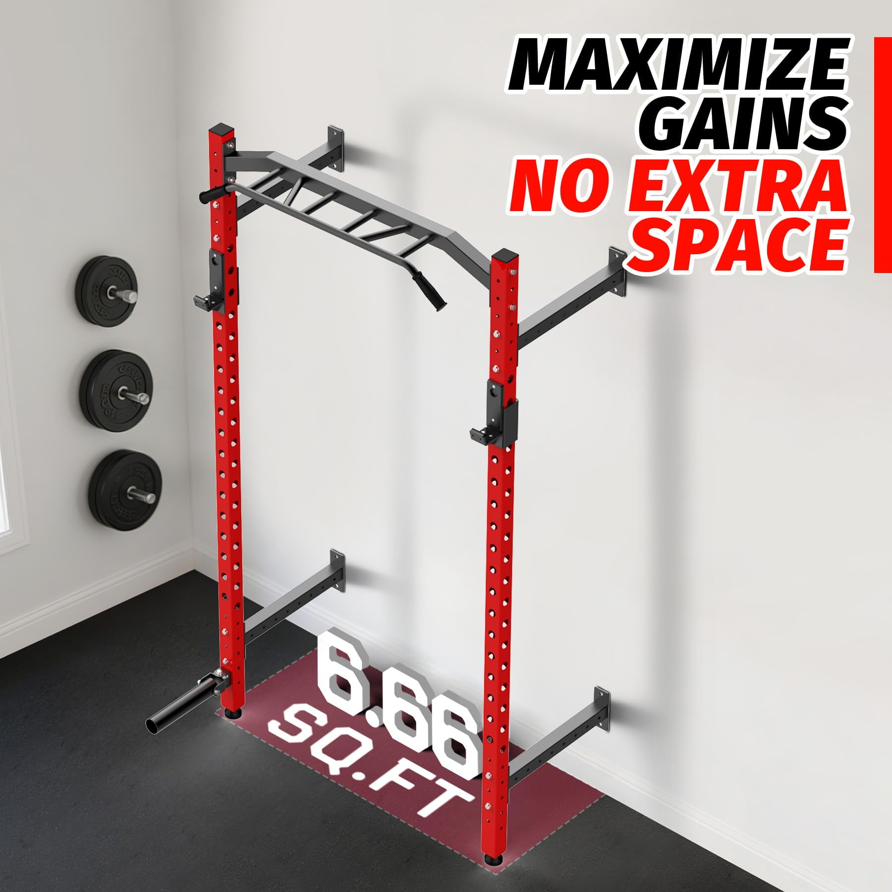 Ataucjin Wall Mounted Power Rack,Multi-Function Power Cage for Strength Training,1600LB Commercial Squat Rack for Home Gym with Multi-Grip Pull Up Bar,J-Cups & Landmine Attachment for Home and Garage