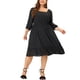 thumbnail image 1 of Vestido midi de gacon cuello cuadrado bohemio de lunares suizos Agnes Orinda Negro 2X, 1 of 6