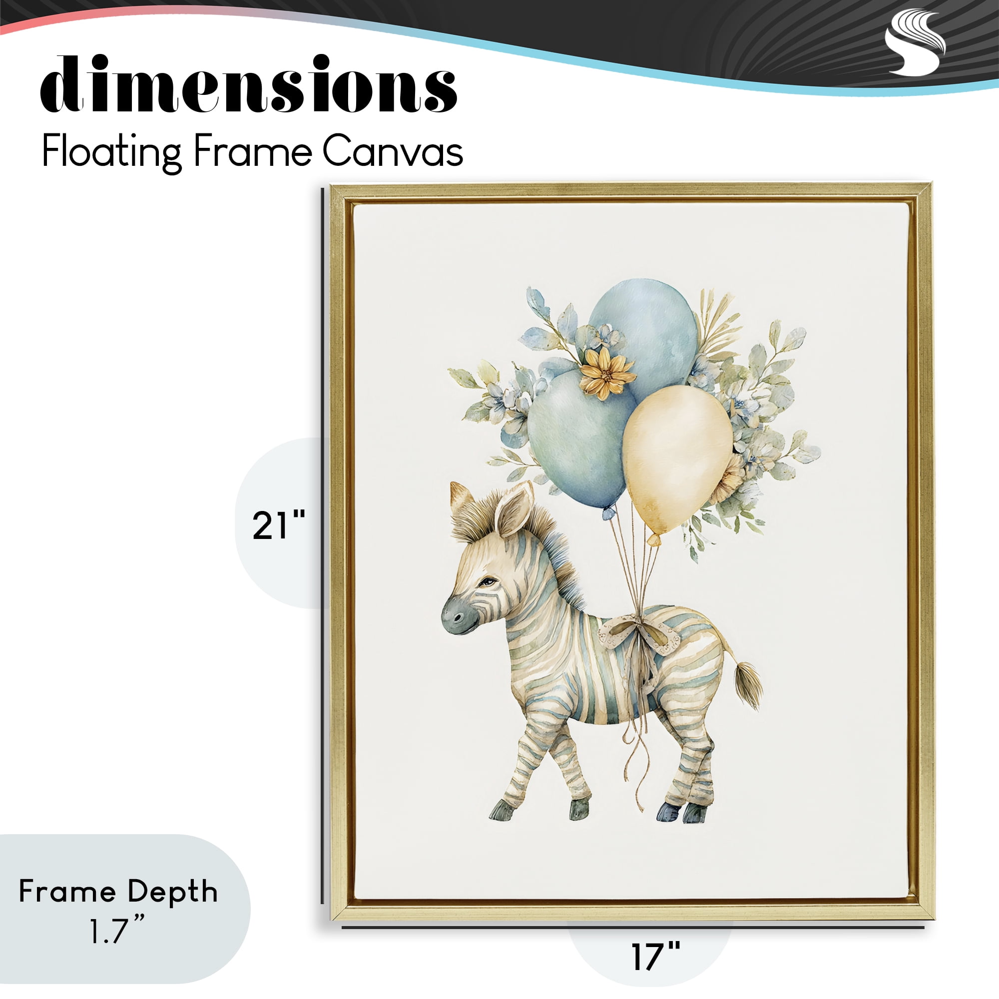 Stupell Industries Watercolor Nursery Zebra Gold Framed Floater Canvas Wall Art, design by LSR Design Studio