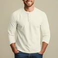 thumbnail image 2 of T Shirts for Man Casual Henley Neck Long Sleeve Button Down Tops Comfortable Loose Fit Solid Color Relaxation Men's Shirts Beige L, 2 of 6
