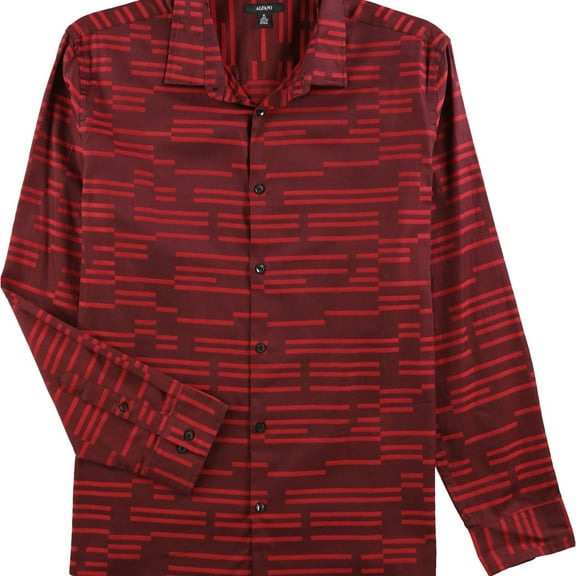 Alfani Mens Broken Stripe Jacquard Button Up Shirt, Red, Large