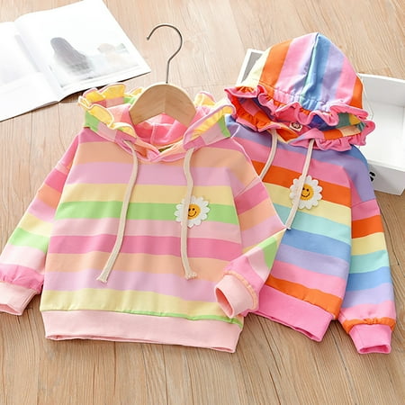 

1-6T Kids Girl Rainbow Pullover Hoodies Casual Hooded Sweatshirts Jumper Hoody Sweater Tops