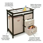Badger Basket Modern Baby Changing Table with Hamper and 3 Baskets - Espresso