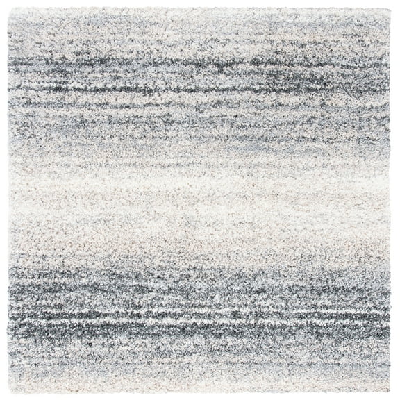 SAFAVIEH Fontana Daquan Striped Shag Area Rug, Ivory/Grey, 5'3" x 5'3" Square