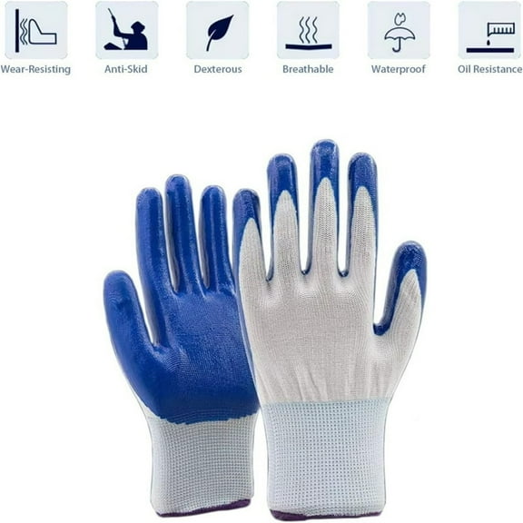 Garden Gloves, Nitrile Coated Work Gloves For Gardening Restoration Work,Gardening Gloves for Women & Men, Nitrile Coated Utility Gloves for Gardening & Restoration Projects,Blue,8.66"