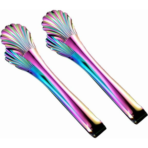 Kiibsot 2 Pack Stainless Steel Buffet Salad Serving Tongs, 12 inch Catering Chef Food Salad BBQ Serving Utensils(Shell-shaped)