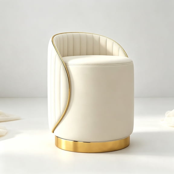 Padded Rotatable Vanity Seat Faux Leather Dressing Stool Cream White Single Pack