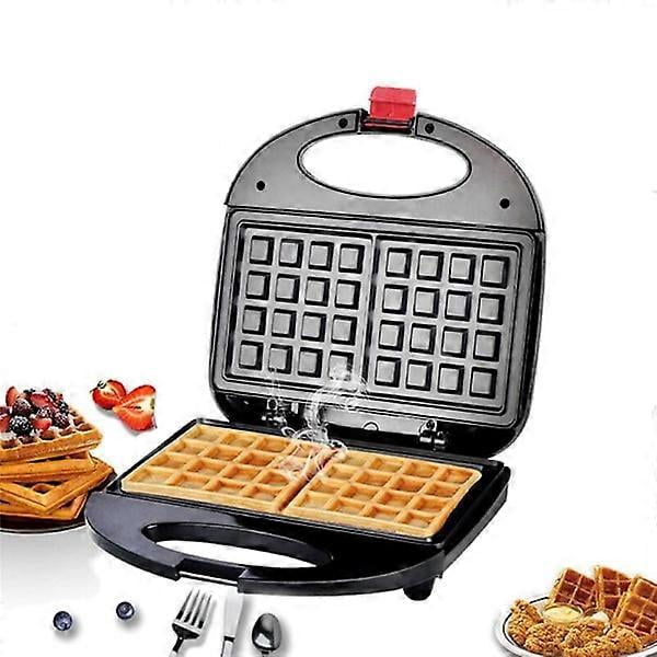 Press Waffle Iron with Non-Stick Panel, Double-Sided Heating, Indicator Light, Easy to Use and Clean, Black EU Plug