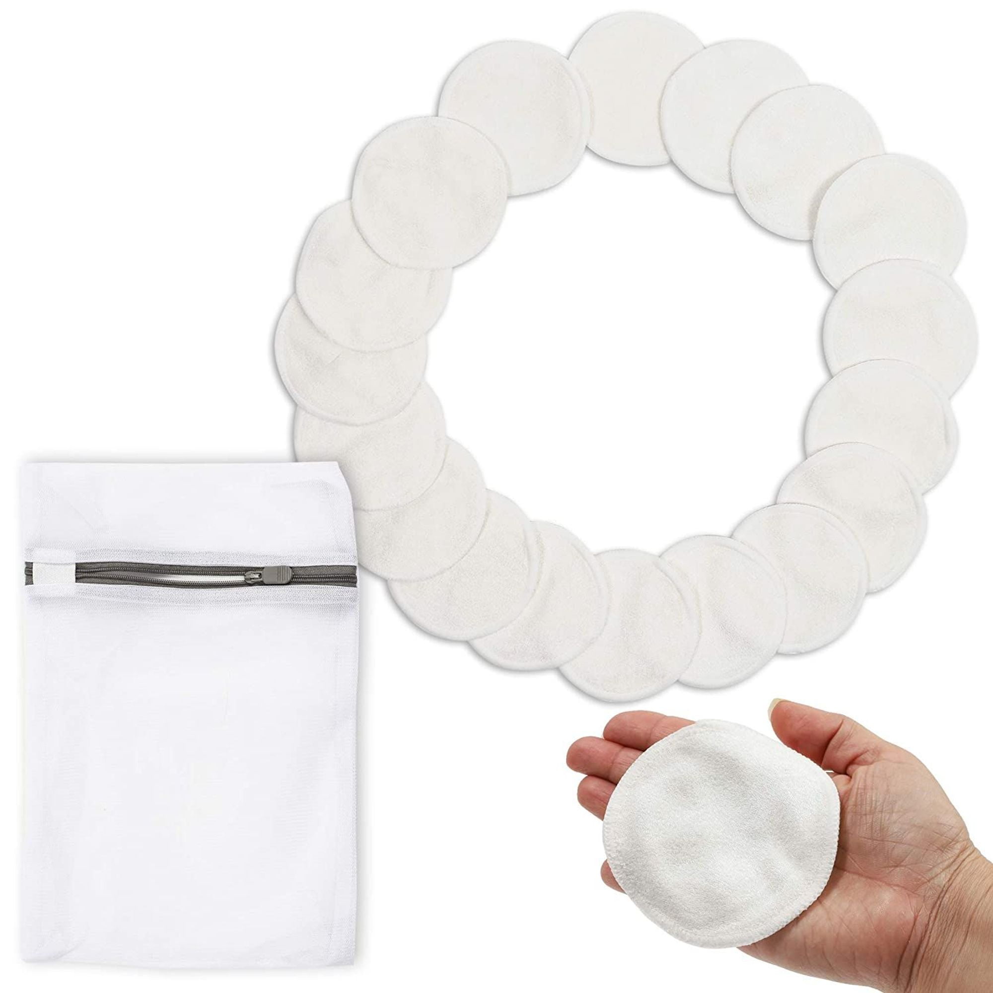 18Pack Makeup Remover Cloths, 3.15" Reusable & Washable Bamboo Cotton Rounds Face Pads for