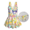 thumbnail image 6 of COEQINE Soft Stretchy Girls One Piece Swimsuit, Tank Neck Tankini Style with Full Coverage Skirt and Wide Straps, Beach Bathing Suit for Girls 8-9 Years, Easter Bunny Egg Chick Daisy, 6 of 8