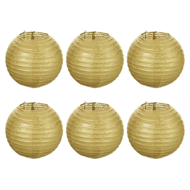 Unique Bargains 6 Inch Paper Lanterns, 6 Pack Round Folding Hanging Lamp Shade for Wedding Home Party Festival Celebration, Gold