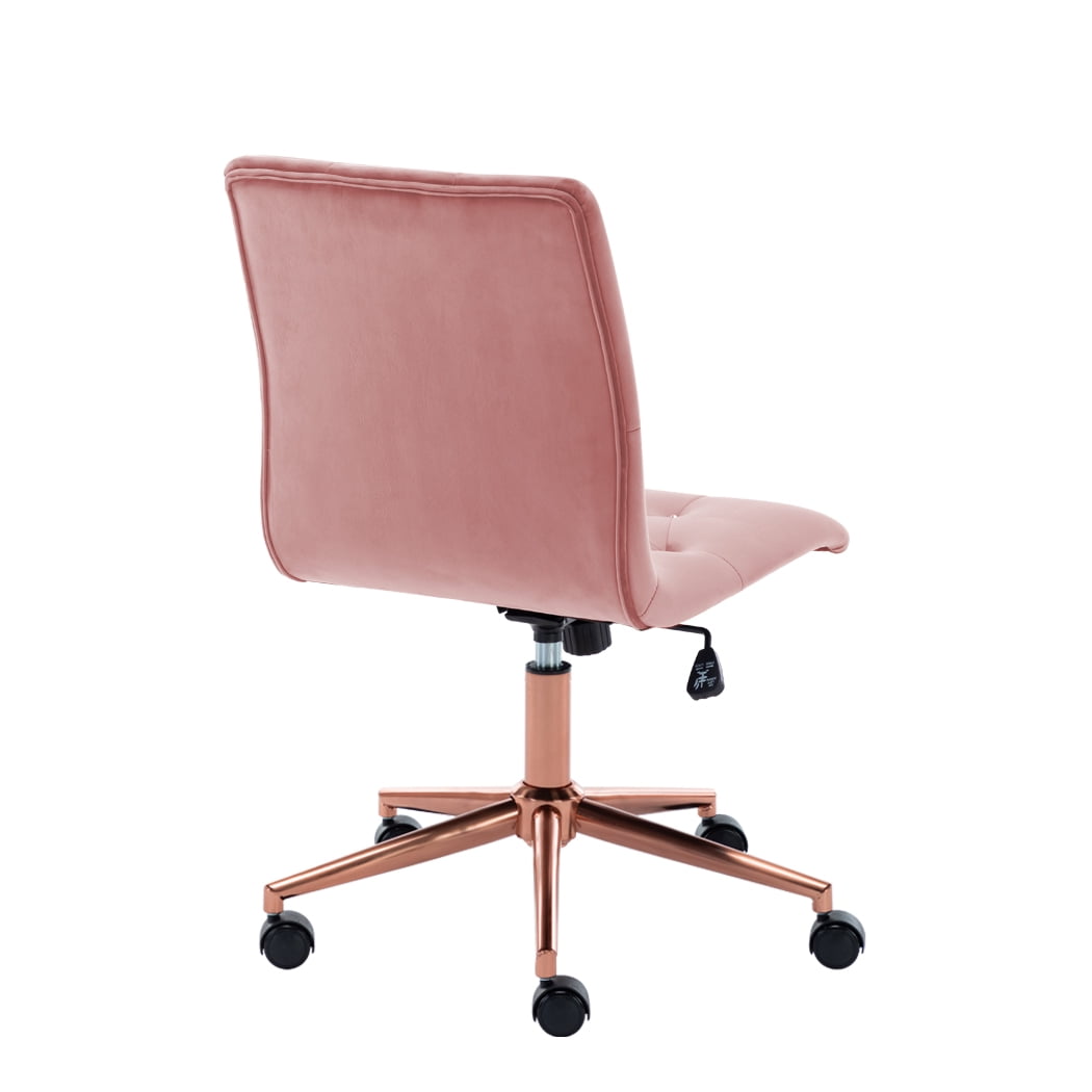 Duhome Office Desk Chair Velvet Tufted Computer Task Chair Rolling Chair Vanity Chair with Wheels for Bedroom Teen Girls, Pink and Gold