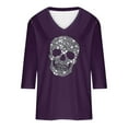 thumbnail image 5 of Ailaofu Women's Rhinestone Skull Vest Long 3/4 Sleeve Summer V-Neck Sleeveless Shirt, 5 of 5