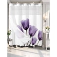 thumbnail image 4 of Purple Turquoise Tulip No Hook Shower Curtain Waterproof, Bathroom Curtains with Snap in Liners and See Through Top Window, Botanical Floral Petal Plants Hotel Style Bathtub Curtains Shower 66"Wx72"L, 4 of 8