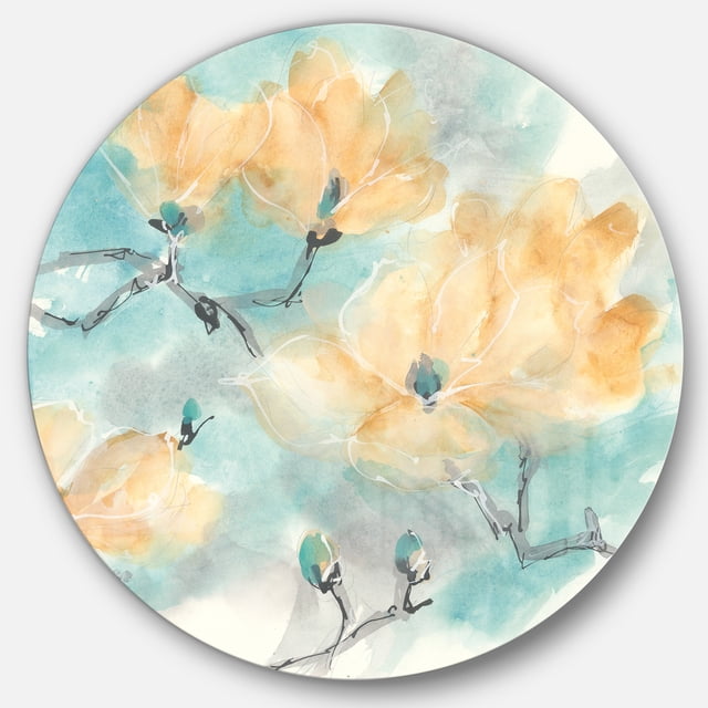 Designart 'Teal Buds I' Traditional Metal Circle Wall Art