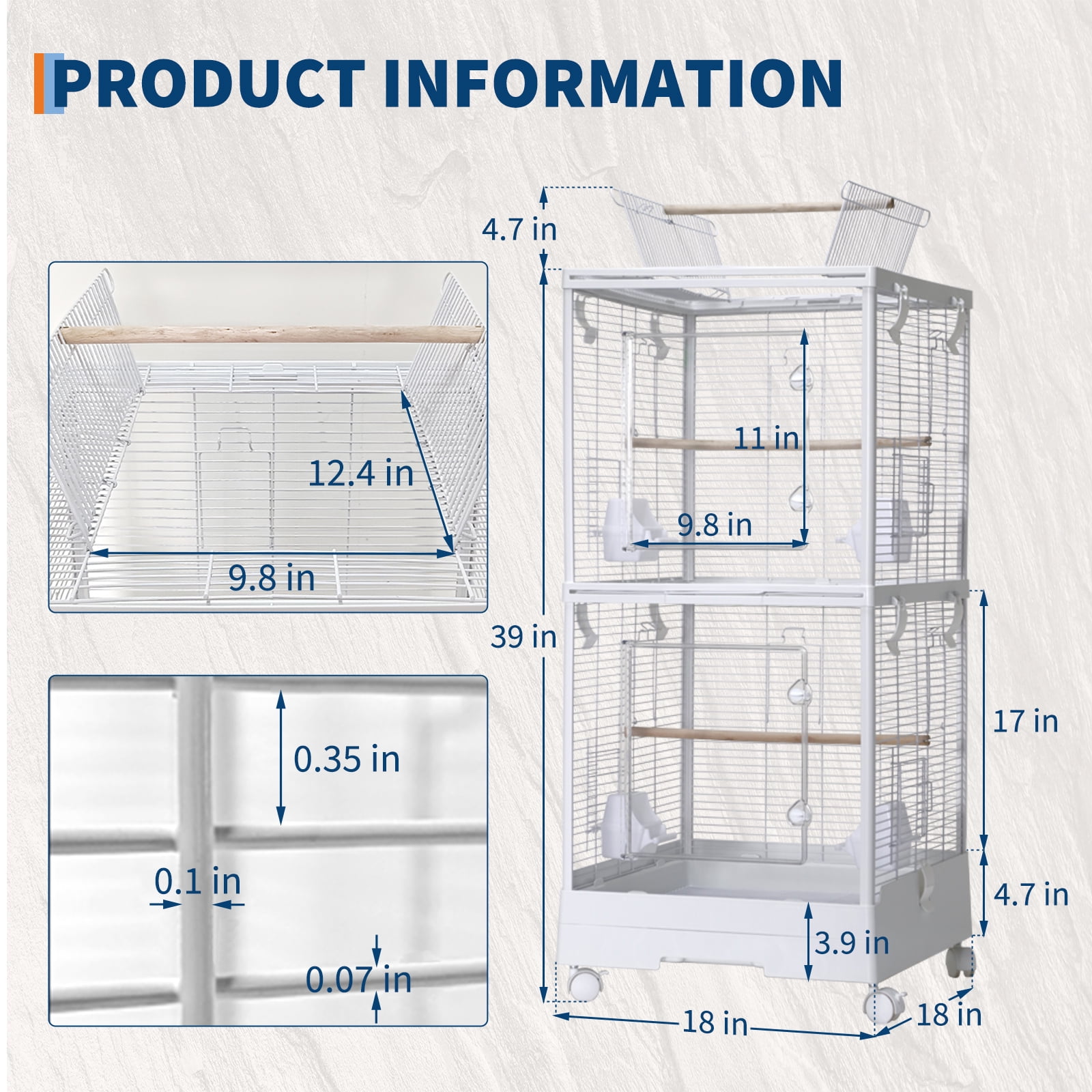Small Bird Cage with Wheels, 40 Inch Parakeet Cage with Top Stand, 3 in 1 Bird Carrier for Parakeets, Canaries, Lovebirds, Small Quaker, Cockatiels, Budgie, Green Cheek,Conure
